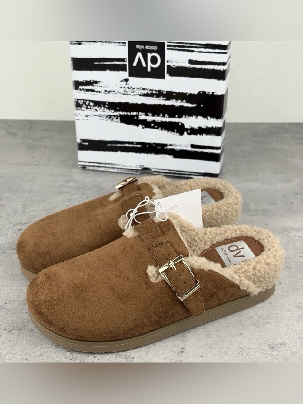 DV by Dolce Vita Tan Suede-Look Shearling Slip-On Winter Clog size 7